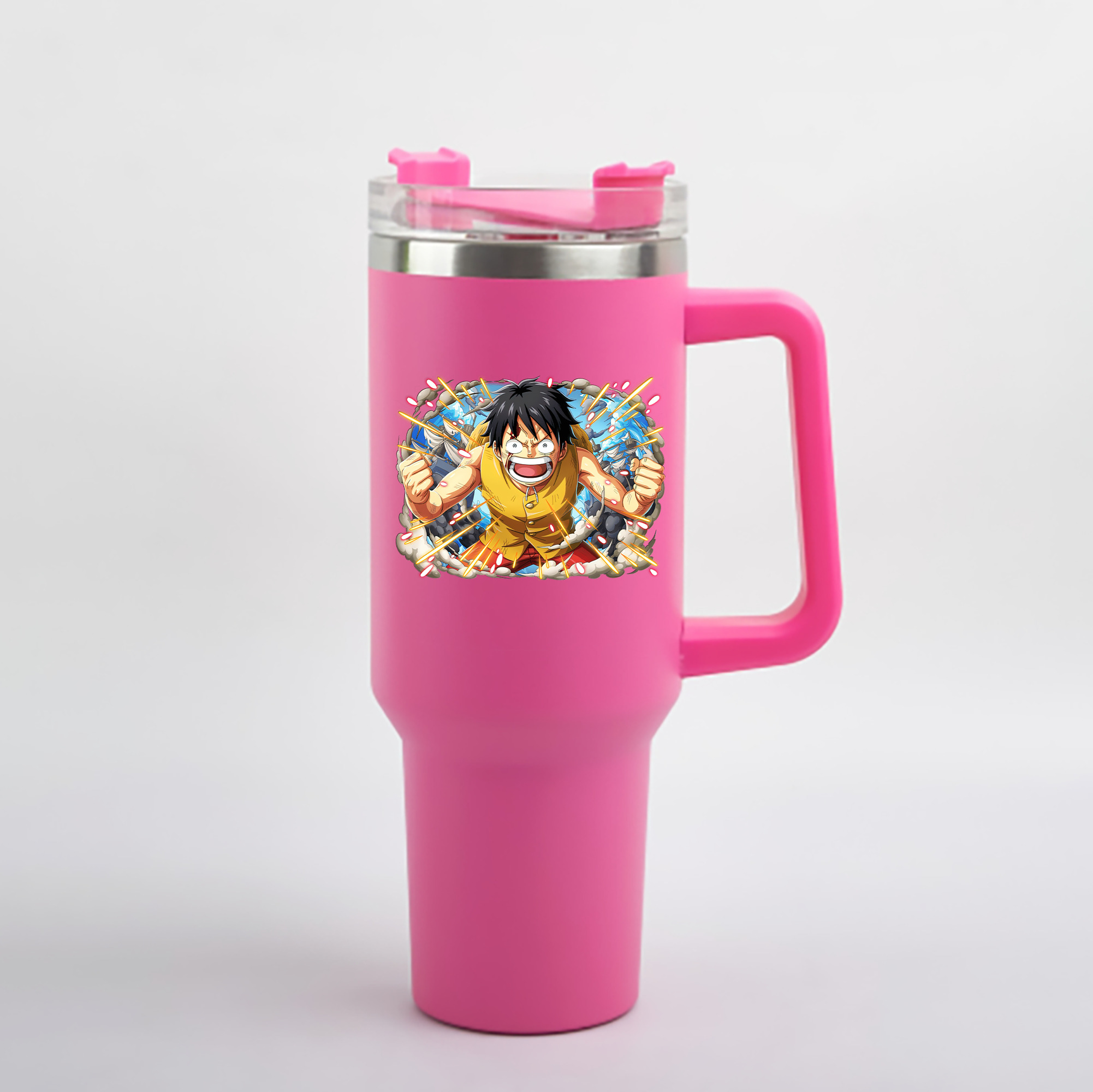 ワンピース モンキー・D・ルフィ ONE PIECE Monkey D. Luffy 1200mL車用タンブラー - クリスタルステッカー（プラスチックストロー付き）